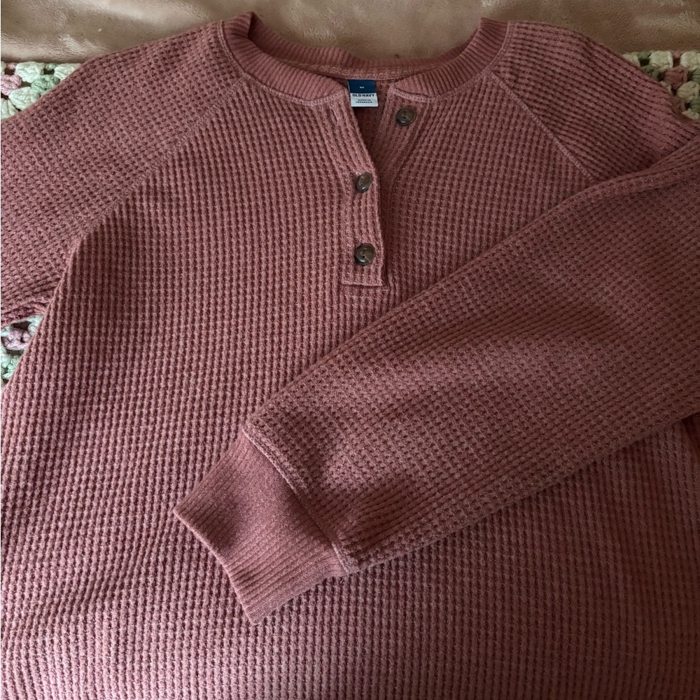 Women's Pink Waffle Henley